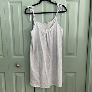 Green Envelope Beachy Textured Mini Dress Medium Sleeveless Cute White Blue